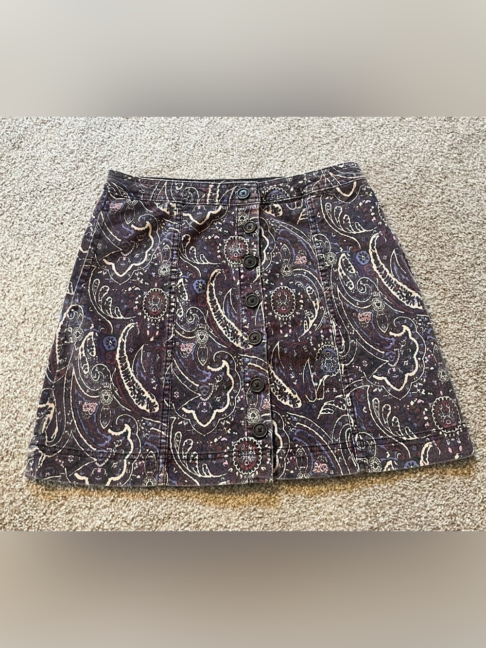 Knox Rose Purple Paisley Button-Front Mini Skirt